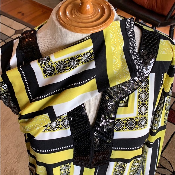 JM Collection Tunic Black Sequin Neckline Medium - Picture 3 of 6